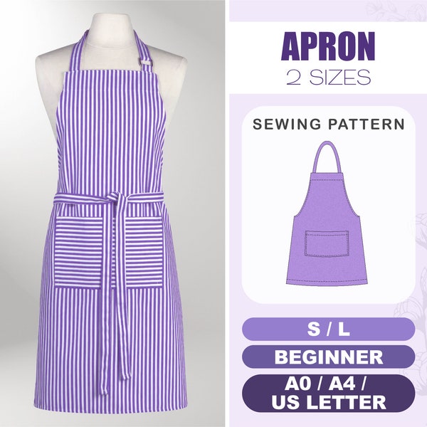 Kitchen Apron Pattern, Womens Apron Sewing Pattern, DIY Gifts Gor Her, Mens Apron, Digital Beginner Patterns, Instant Download