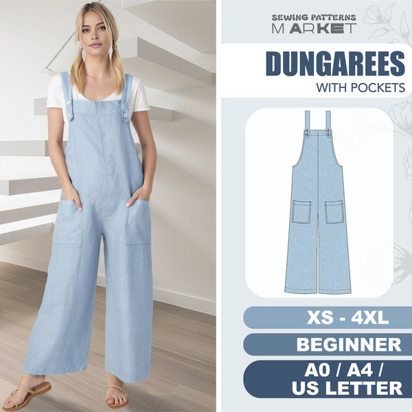 Jumpsuit Sewing Pattern Beginner Dungarees Pattern Women, XS - 4XL, Womens Overall Beginner Sewing Patterns, PDF Digital Patterns