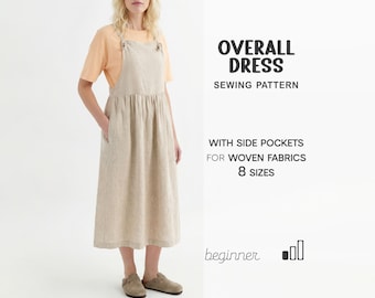 Overall Dress Pattern, Dungarees Dress Pattern, Apron Dress Sewing Pattern, Linen Jumper Dress With Pockets PDF Pattern