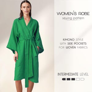 Women Robe Sewing Pattern, Wrap Dress Pattern, Bath Robe Beginner Pattern, Linen Kimono Sewing Pattern, Beach Cover Pattern, PDF Pattern