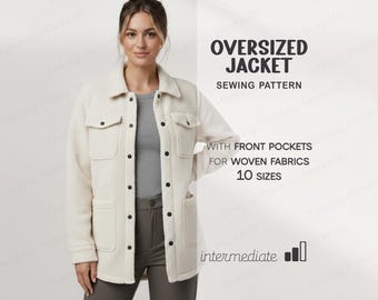 Patrón de costura de chaqueta de camisa, patrón de abrigo de mujer, patrón de chaqueta de polar en PDF