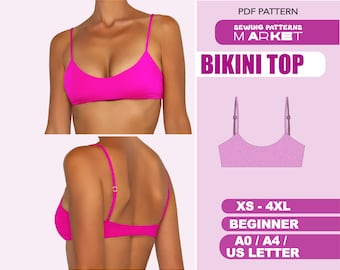 Swimsuit Bikini Top Sewing Pattern, Plus Size Womens Patterns, Size XS - 4XL, Digital PDF Patterns, Instant Download