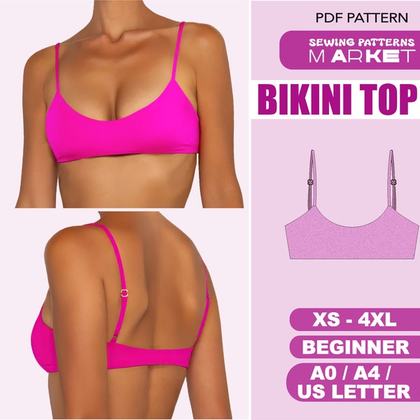 Patron de couture haut de bikini maillot de bain, patrons femmes grande taille, taille XS-4XL, patrons PDF numérique, téléchargement immédiat