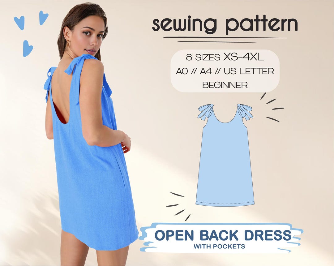 Open Back Dress Pattern, Linen Dress Sewing Pattern for Beginners