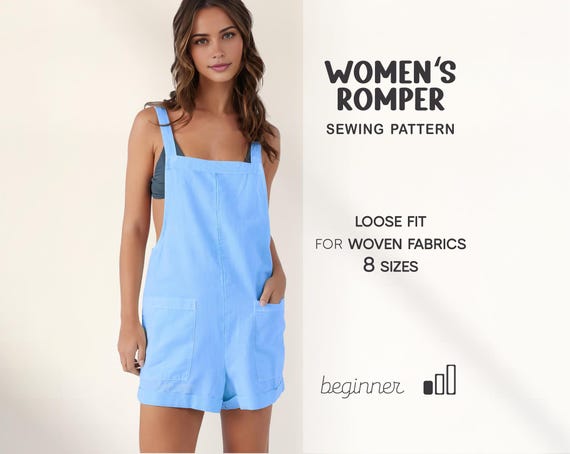 Romper Sewing Pattern XS - 4XL, Women Overalls Pattern Beginner Women Jumpsuit Dungarees Pattern, PDF Sewing Patterns, Digital Patterns
