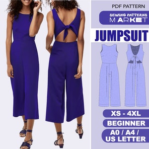 Jumpsuit Pattern, Womens Romper Sewing Pattern, Overalls Onesie Dungaree Pattern, Beginner Patterns, Plus Size Patterns, Wide Leg Jumpsuit image 1