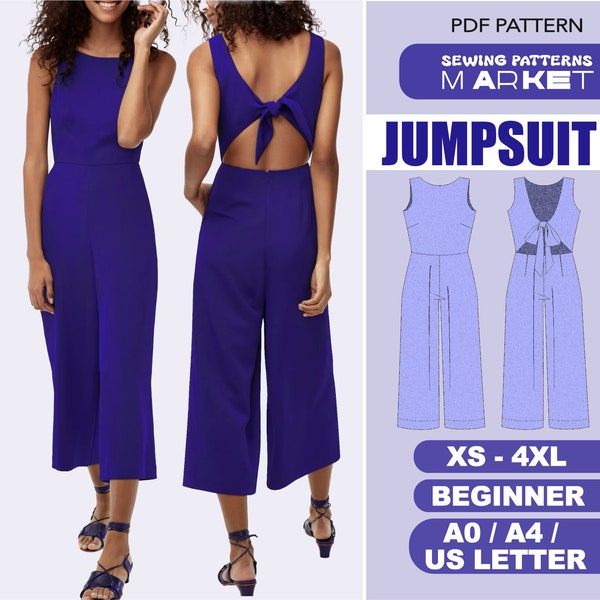 Jumpsuit Pattern, Womens Romper Sewing Pattern, Overalls Onesie Dungaree Pattern, Beginner Patterns, Plus Size Patterns, Wide Leg Jumpsuit