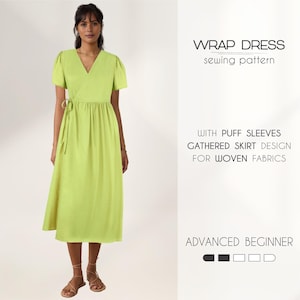 Linen dress with pockets pattern, Wrap dress pattern,  Midi dress sewing pattern, Country dress pattern, Plus size loose dress pattern