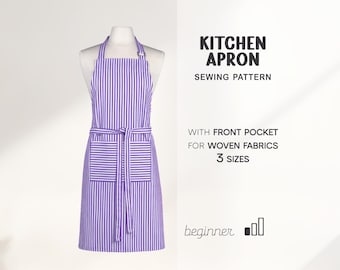 Kitchen Apron Pattern, Womens Apron Sewing Pattern, DIY Gifts Gor Her, Mens Apron, Digital Beginner Patterns, Instant Download