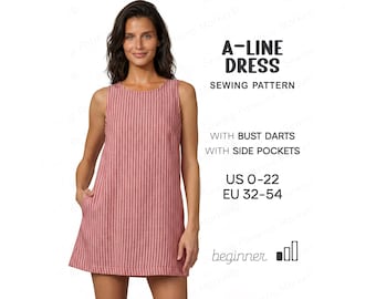 A-Line Dress Pattern, Shift Dress Sewing Pattern, Easy Dress Sewing Pattern, Linen Dress Pattern For Women