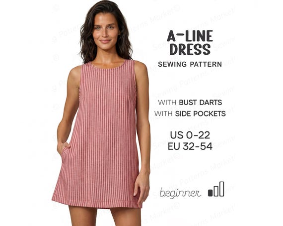 A-Line Dress Pattern, Shift Dress Sewing Pattern, Easy Dress Sewing Pattern, Linen Dress Pattern For Women