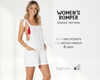 Romper Sewing Patterns For Women, Linen Jumpsuit Pattern, Cotton Romper Pattern, Overalls Pattern, Dungarees PDF Pattern For Women