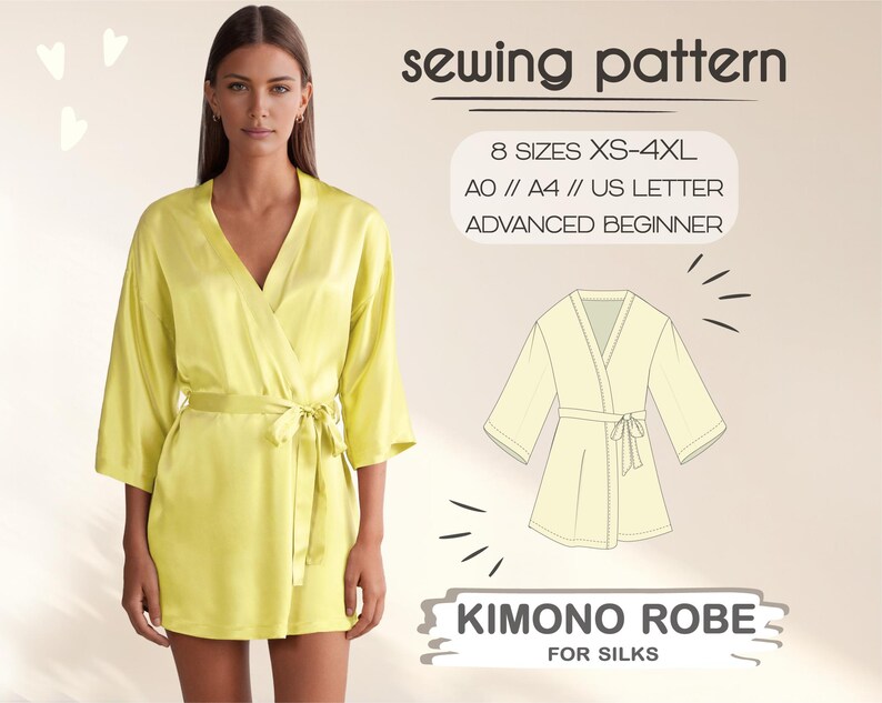 Robe Pattern for Women, Kimono Sewing Pattern, Wrap Dress Pattern, Silk