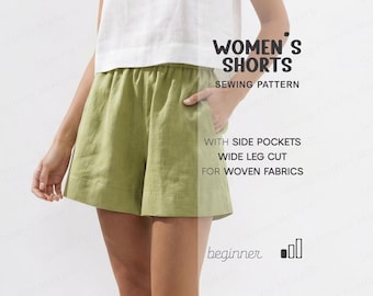 Simple Shorts Pattern For Women, Wide Leg Shorts Sewing, Linen Short Pattern For Beginners, Shorts With Pockets