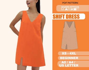Dress Sewing Pattern Easy, Short Mini Dress Pattern, Plus Size Dress, XS - 4XL, Linen Dress, Beginner Patterns, Instant Download