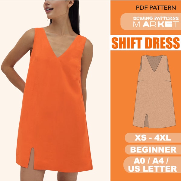Patrón de costura de vestido fácil, patrón de mini vestido corto, vestido talla grande, XS - 4XL, vestido de lino, patrones para principiantes, descarga instantánea