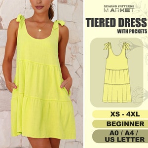 Sundress Pattern, Beginner Dress Sewing Pattern, Womens Plus Size Summer Dress Digital Patterns, XS - 4XL, Instant Download