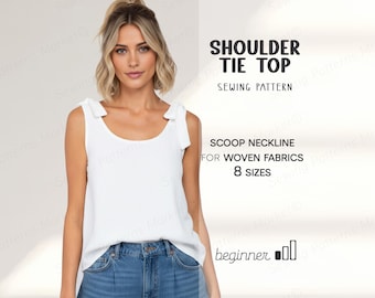 Naaipatroon linnen tanktop, patroon mouwloos topje voor dames, eenvoudig naaipatroon topje, patroon schouderstrik top