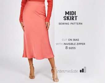 A-Line Skirt Pattern For Women Bias Skirt Sewing Pattern, Plus Size PDF Beginner Patterns, XS - 4XL, Simple Skirt, Easy Satin Skirt Pattern