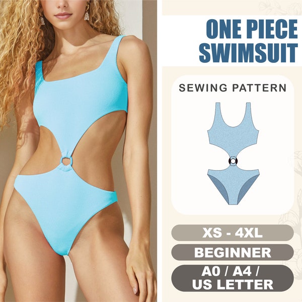 Swimsuit Pattern Beginner Bikini Sewing Pattern, One Piece Women Bathing Suit Pattern, Digital PDF Sewing Patterns, Plus Size Bikini Pattern