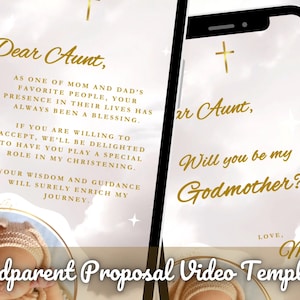 ¿Serás mi madrina? Vídeo de invitación a la propuesta, Tarjeta de propuesta de padrino, Nube ¿Serás mi madrina? Plantilla de Canva editable DIY.