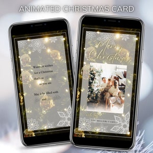 アニメーションビデオのクリスマスカードテンプレート、編集可能な写真のクリスマスカード、Canvaを使用したクリスマスの写真のグリーティングカード、デジタルクリスマスグリーティング