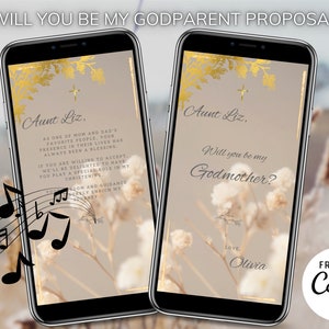 Video de invitación de propuesta de BOHO Will You Be My Godmother, tarjeta de propuesta de padrino, plantilla de Canva editable de bricolaje de BOHO Will You Be My Godmother