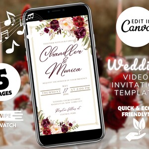 Red Roses Wedding Invitation Digital Mobile Burgundy Invite We Do Digital Invitation Floral invitation Template DIY Editable in Canva