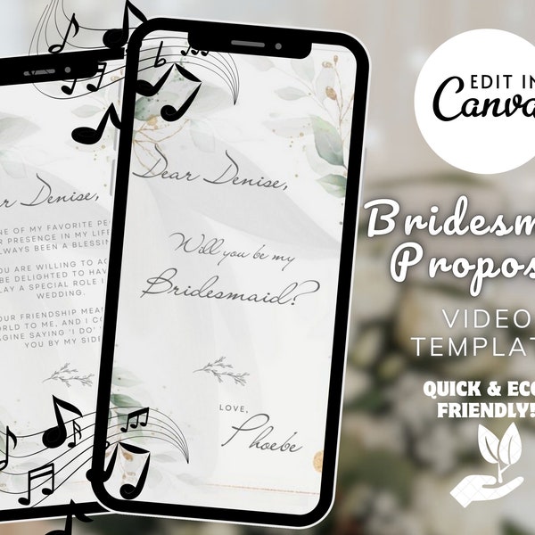 Bridesmaid Proposal Video Will You Be My Bridesmaid Maid of Honor Matron of Honor Digital Animated Video Template Text DIY Editable in Canva