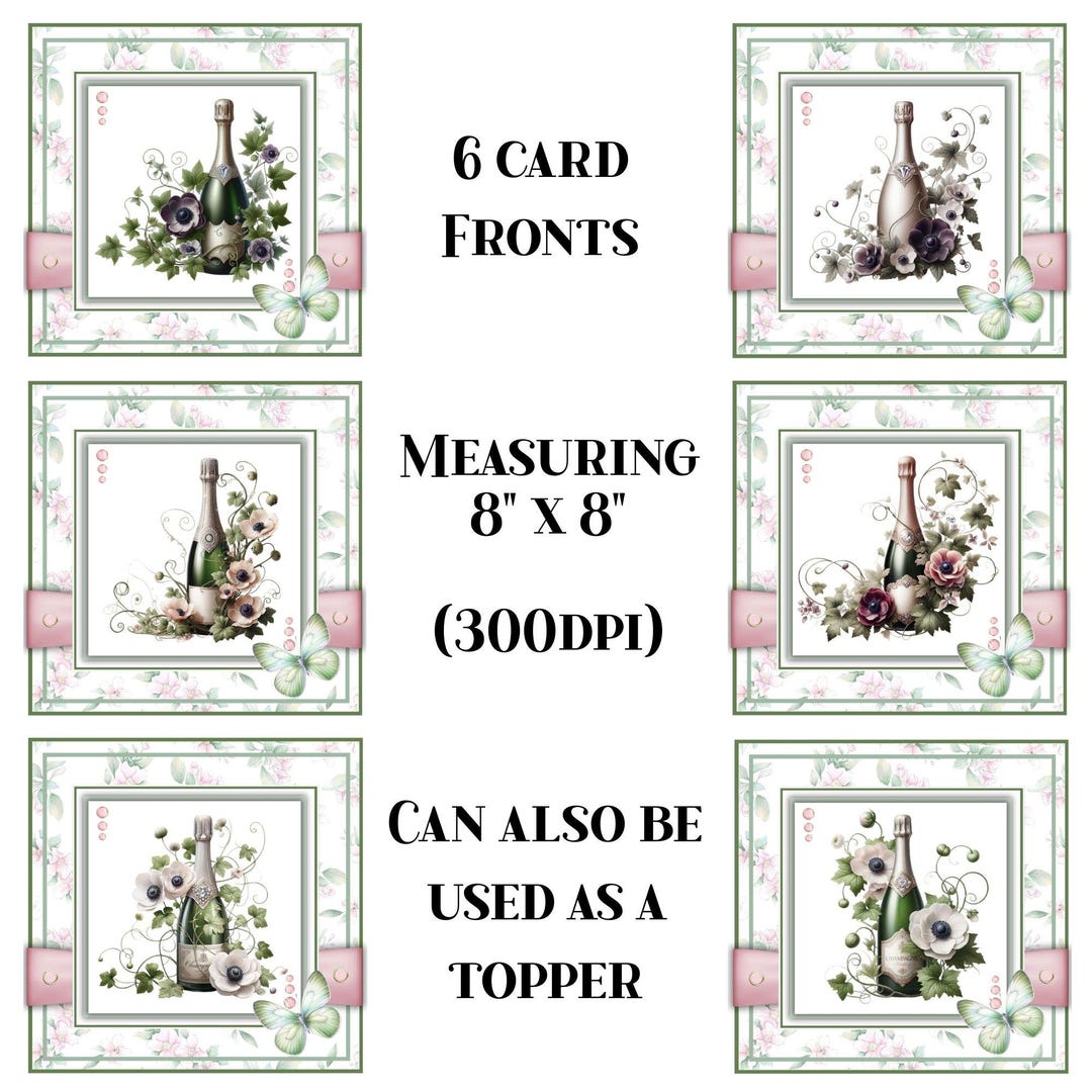 Printable Card Fronts, Card Toppers, Champagne and Florals, Card-making ...
