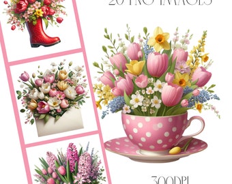 Spring Flowers Watercolor Clipart, Floral PNG Images (Digital Download)
