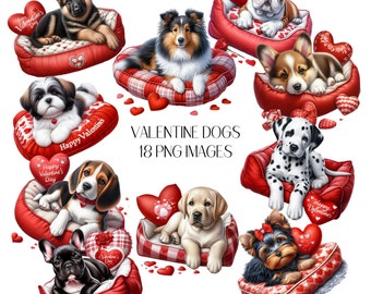 Valentine Dogs Clipart, Cute Pets PNG Images (Digital Download)