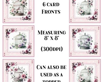 Printable Card Fronts, Card Toppers, Anemone Birdcages, Card-Making, Digital Downloads