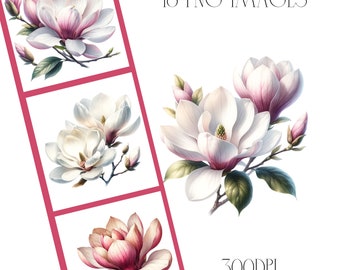 Watercolor Magnolia Clipart, Floral PNG Images (Digital Download)