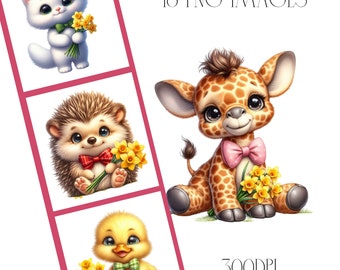 Watercolor Spring Animals Clipart, Cute PNG Images (Digital Download)