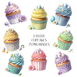 Clipart de cupcakes de Pascua, Descargas digitales, Imágenes prediseñadas, Acuarela, Papercraft, Cumpleaños, 25PNG, Clipart de pasteles, Cupcakes, Imágenes prediseñadas de alimentos, Pascua,