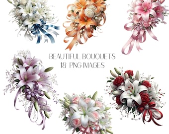 Lily Bouquet Clipart, Floral PNG Images (Digital Download)