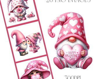 Watercolor Valentine Gnomes Clipart, 20 PNG Images (Digital Download)