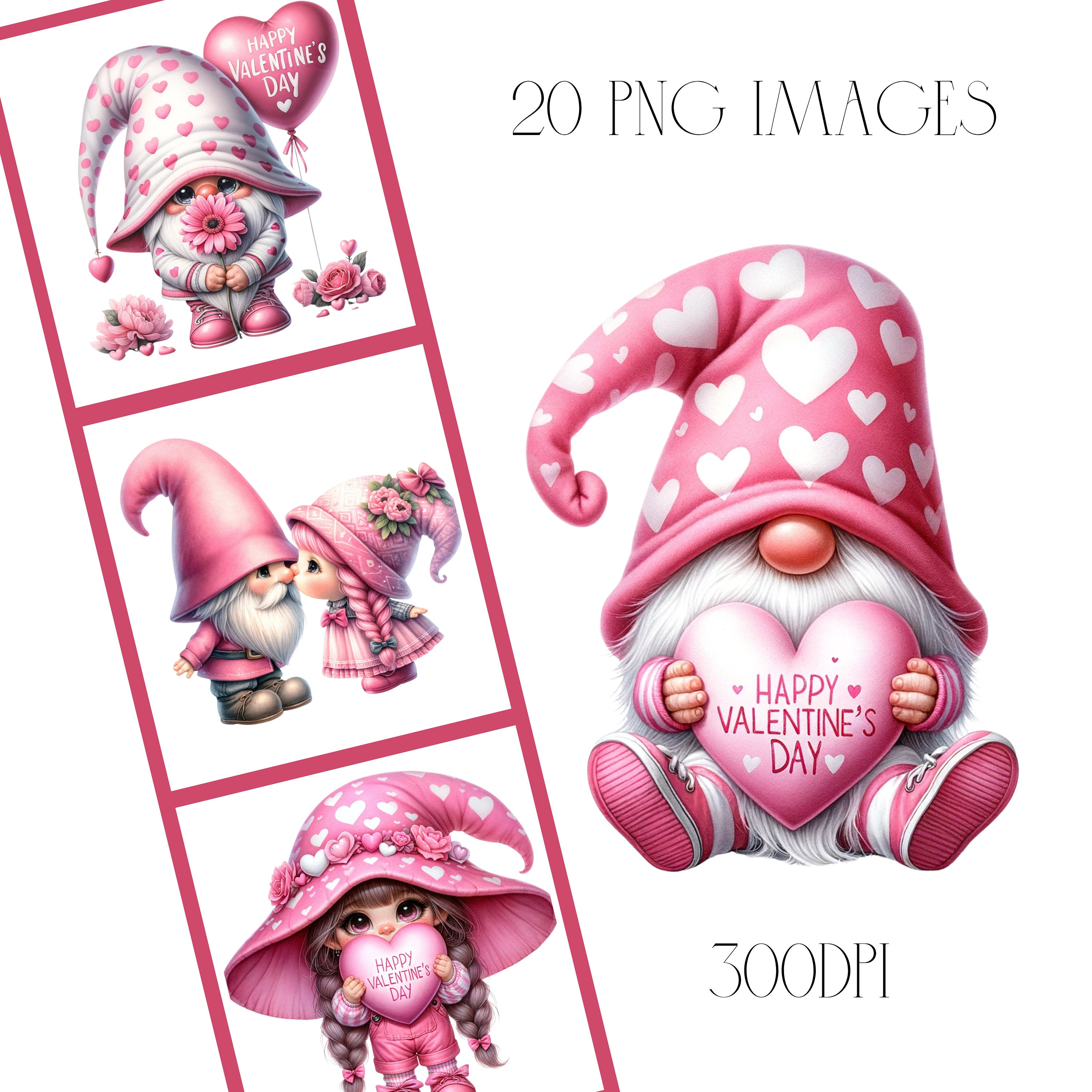 Watercolor Valentine Gnomes Clipart, 20 PNG Images (digital Download ...