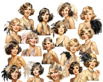 Art Deco Flapper Girls Clipart, 1920s Vintage Ladies (Digital Download)