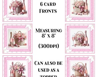 Printable Card Fronts, Card Toppers, Champagne and Macarons, Card-Making, Digital Downloads