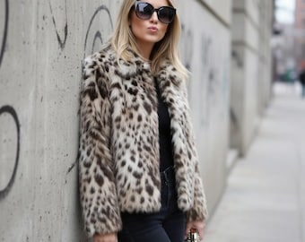Abrigo de piel sintética con estampado de leopardo para mujer, chaqueta de invierno cálida con estampado animal para mujer
