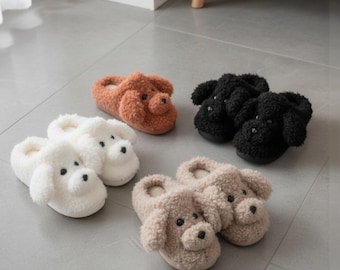 Pantoufles en coton et fourrure pour femmes, Chaussures d'hiver en peluche en peluche, Pantoufles d'intérieur chaudes et antidérapantes, Chaussures de maison douces et duveteuses pour dames