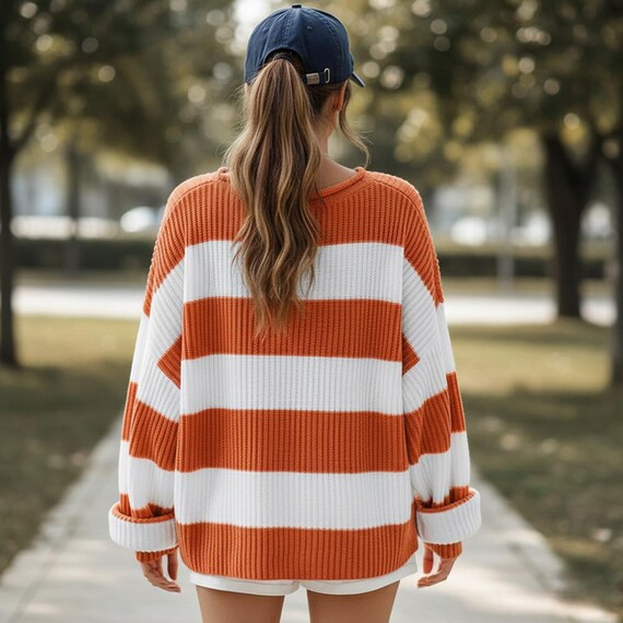 Oversized Knitted Striped Sweater - Unisex Loose Warm Pullover Jumper
