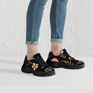 Mesh Material Chunky Sneakers, Black Sole Platform Sneakers, Ladies Casual Chunky Sole Sneakers, Women's Contemporary Style Casual Shoes