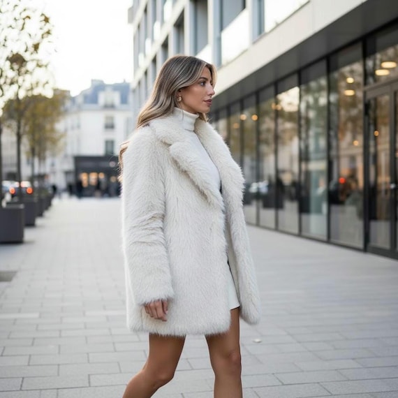 Luxurious Faux Fur Coat for Women, Thick Fluffy Winter Fur Jacket, Elegant Black Coat or Ivory White, Trendy Soft Ladies Coat, Gift for Her