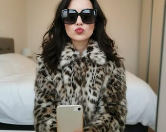 Abrigo de piel sintética con estampado de leopardo para mujer, abrigo informal con estampado animal, chaqueta de piel de leopardo estilo coreano, chaqueta cálida de invierno para mujer.