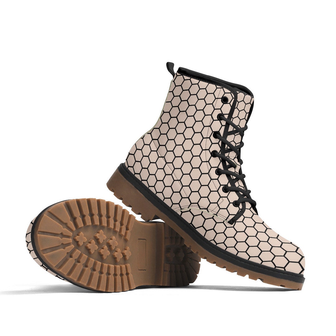 Print Vegan Leather Brown Outsole Boots, Water Resistant