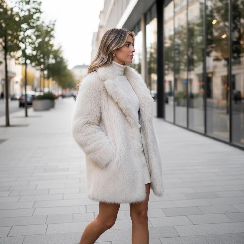 Manteau court imitation fourrure blanc cassé ecru Grain De Malice | La