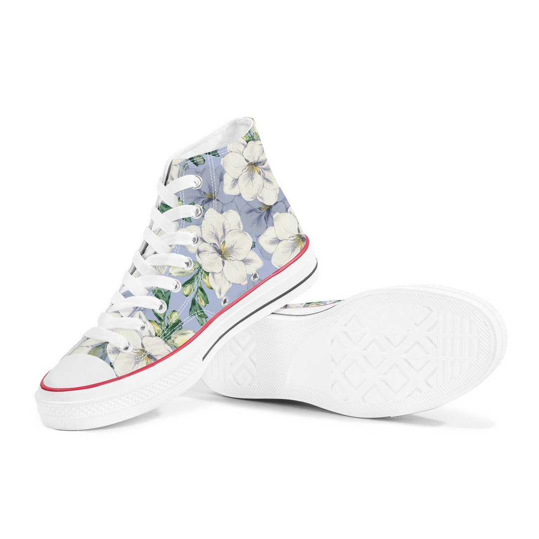 Watercolor Floral Design High Top Canvas Shoes White, Classic High ...